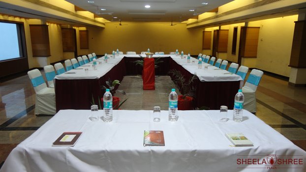Banquet hall set for an event